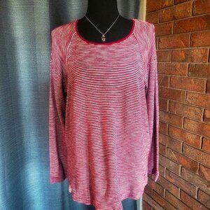 J JILL Textured Terry Knit Long Sleeve Tunic Striped Top Berry/White - size M